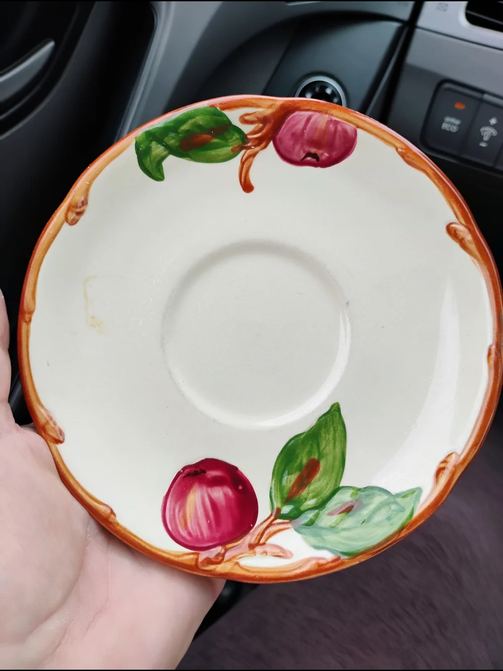 Vintage Franciscan Hand-Painted Fruit Saucer in Cream, Red, Green